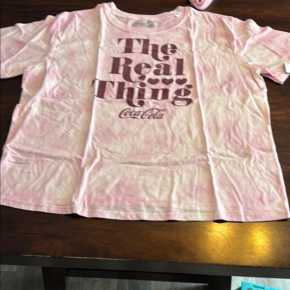 Coca Cola Pink and white tie-dye, T-Shirt with headband, new tags, size 2X